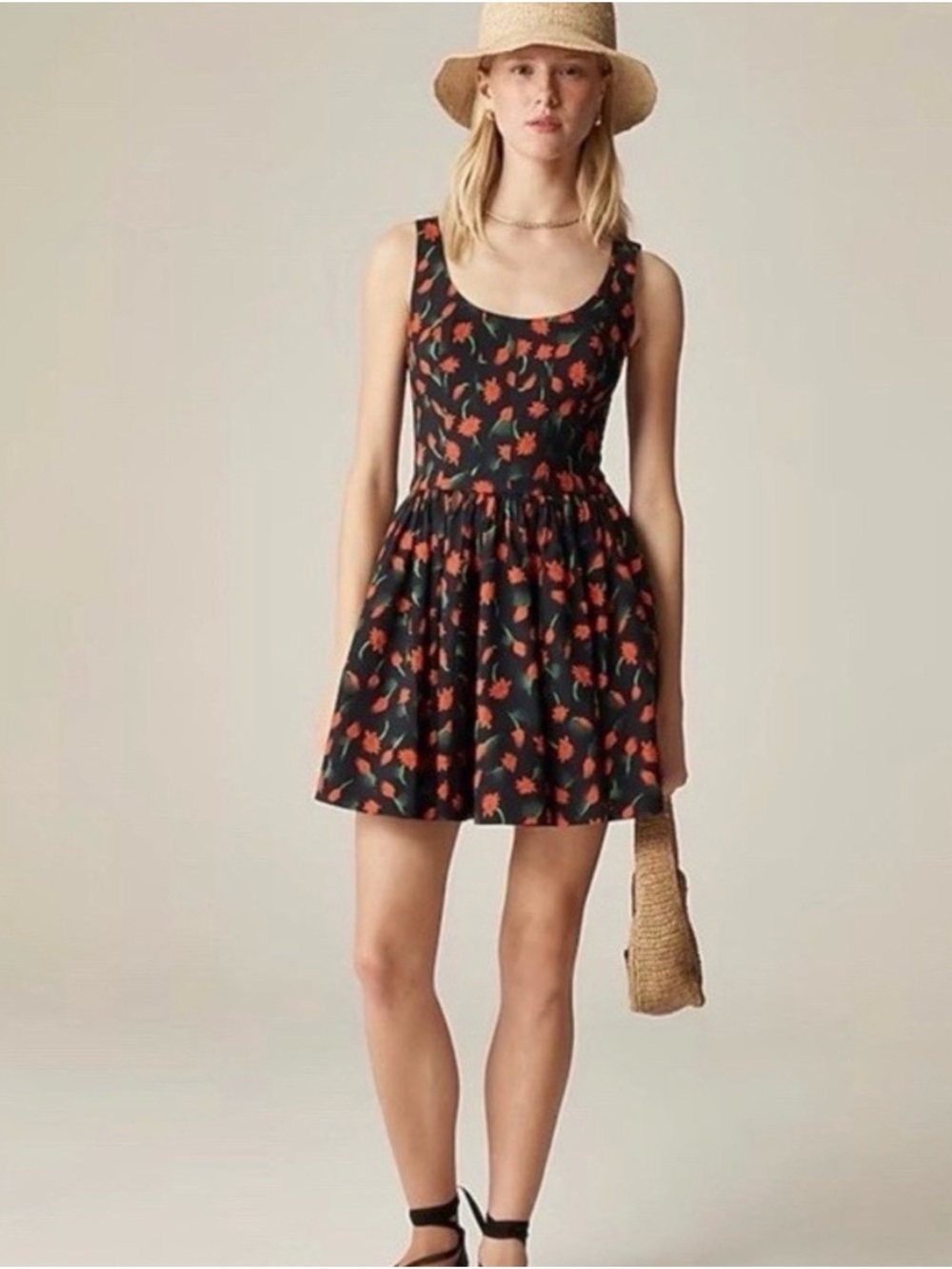 J. Crew Black Mini Dress with Red Floral Motif - Picture 8 of 8